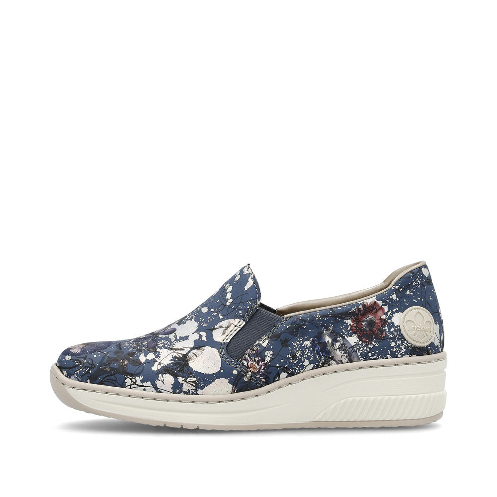 Rieker 48752-91 Blue Floral Multi Combi Slip On Shoes