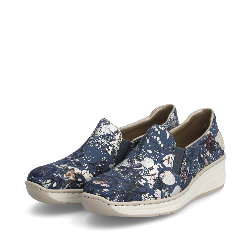 Rieker 48752-91 Blue Floral Multi Combi Slip On Shoes