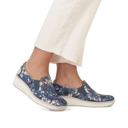 Rieker 48752-91 Blue Floral Multi Combi Slip On Shoes