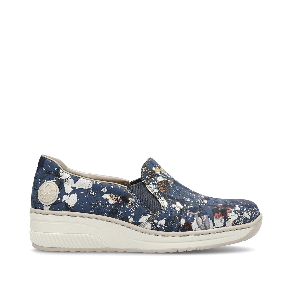 Rieker 48752-91 Blue Floral Multi Combi Slip On Shoes