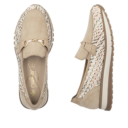 Rieker 49042-62 Beige H Fit Slip On Moccasins