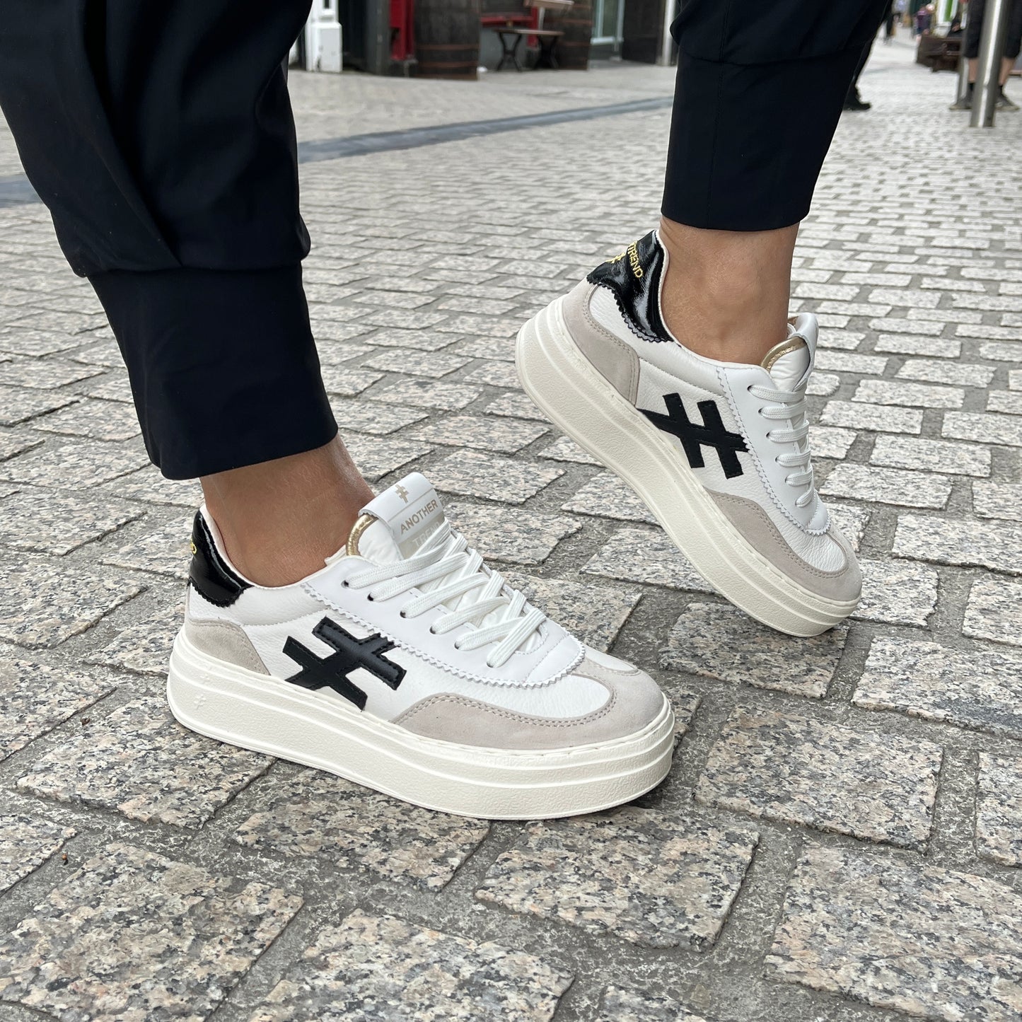 Another Trend A0353100 White, Black & Grey Thick Sole Trainers