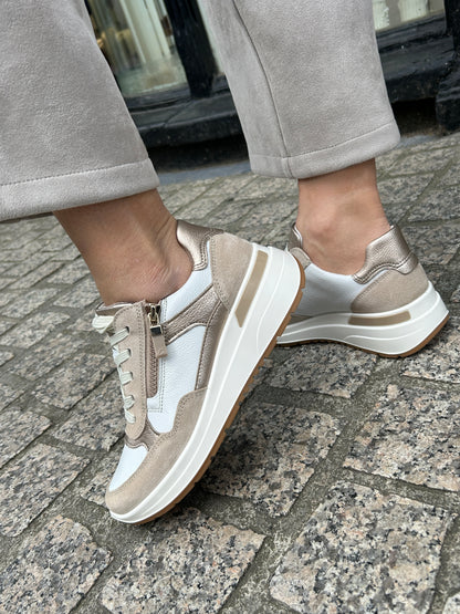 Ara 12-57702 25 Garda H Fit Beige, White & Gold Mix Sneakers with Zip