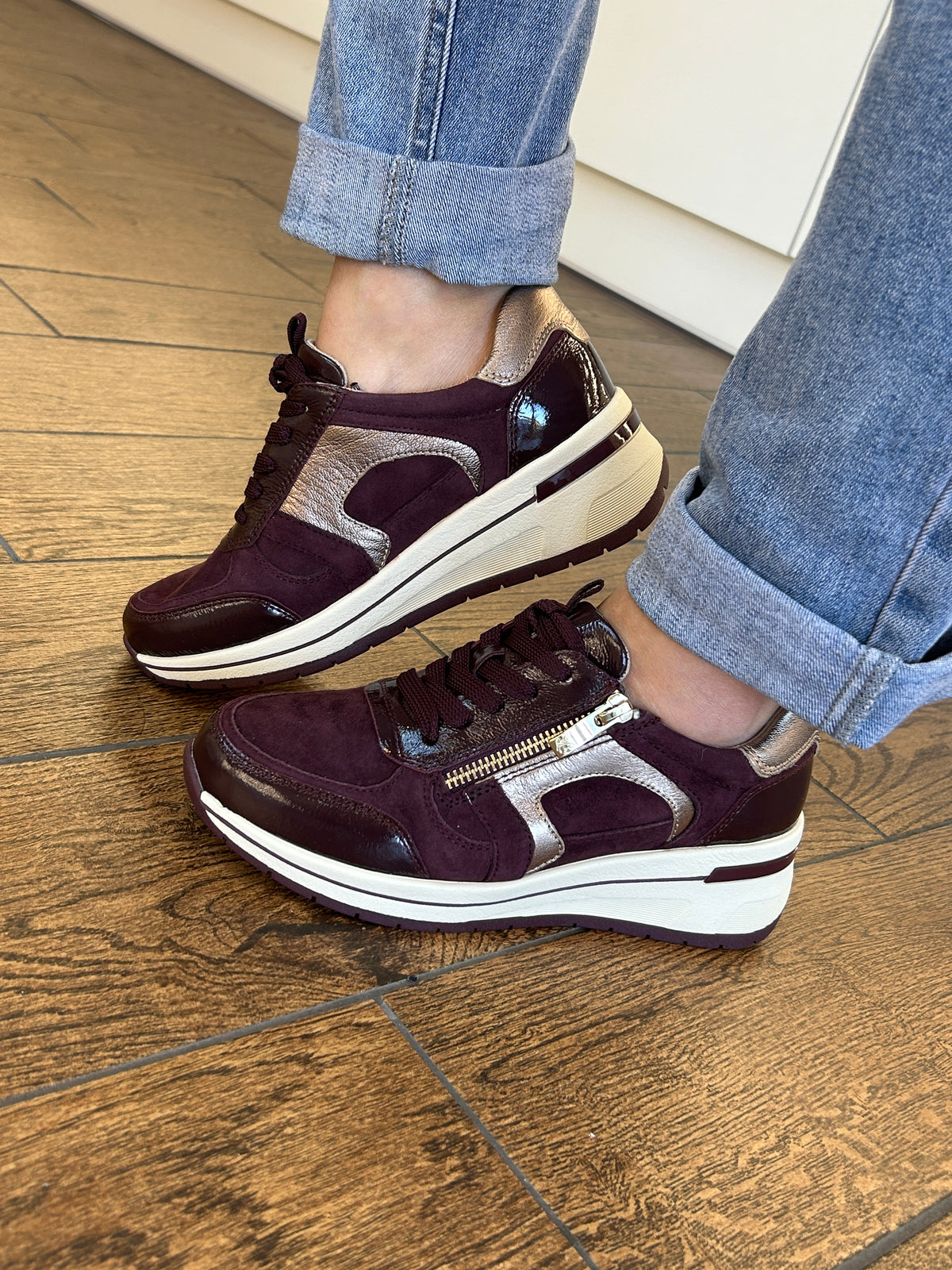 Caprice 9-23300-44 551 Bordeaux Combi H Fit Sneakers with Zip