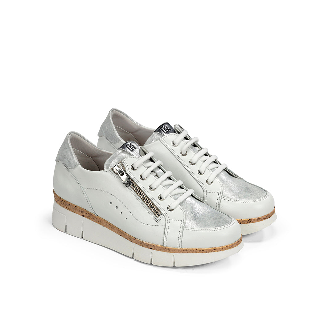 Dorking by Fluchos D9301-SULG White & Silver Lace Shoes with Side Zip