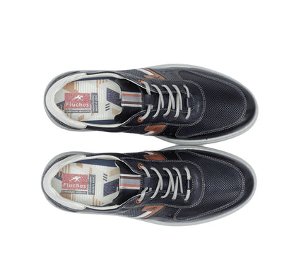 Fluchos F1162 Navy Lace Shoes with White Heel