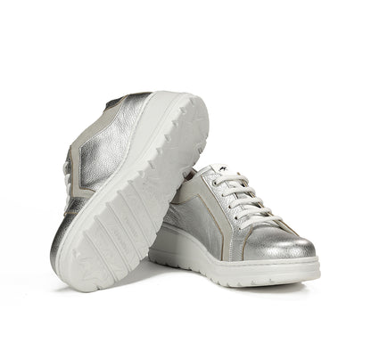 Fluchos F1997 Alumin Plata Silver Lace Shoes with White Sole & Side Studs