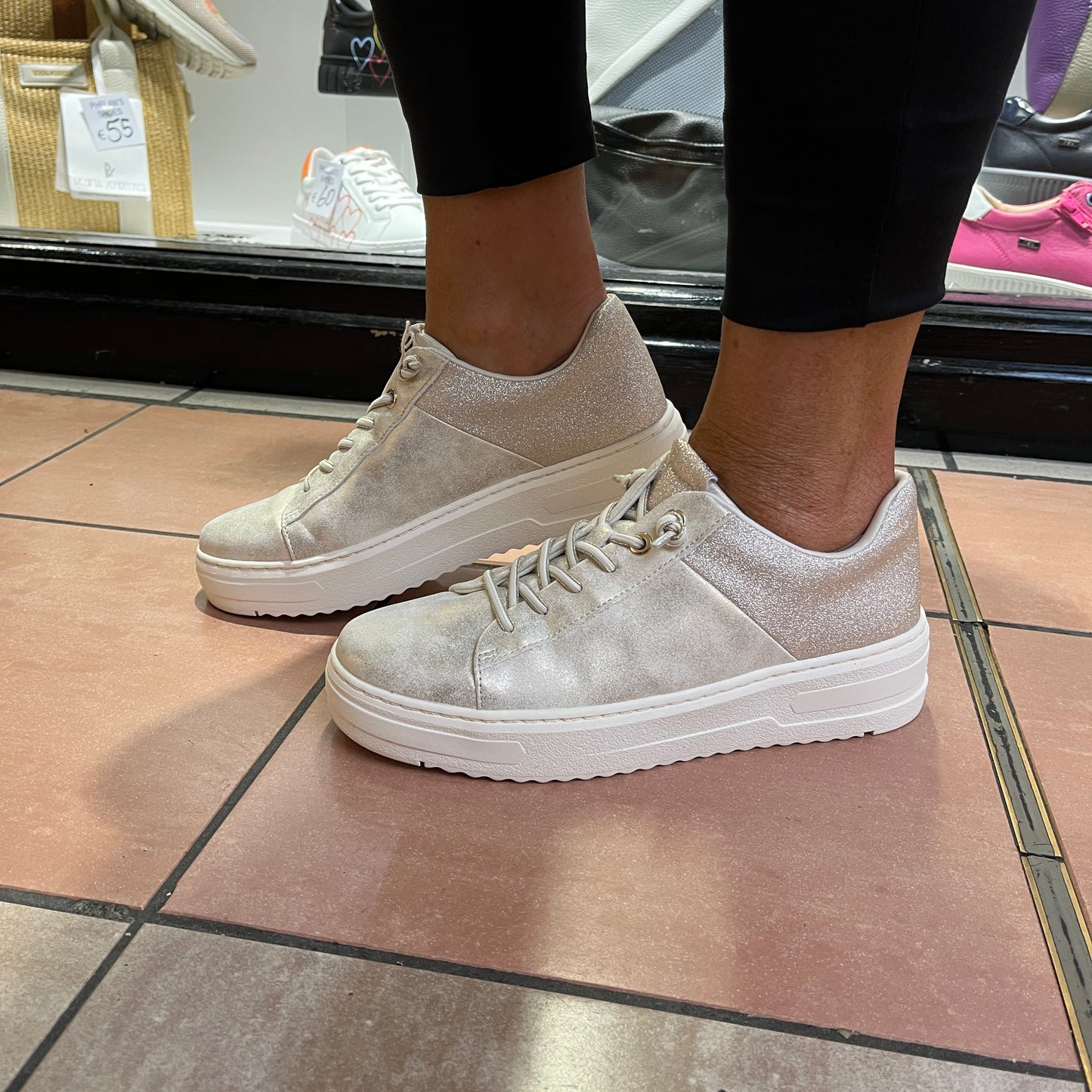 Marco Tozzi 2-23784-44 447 Cream Glitz  Combi Trainers