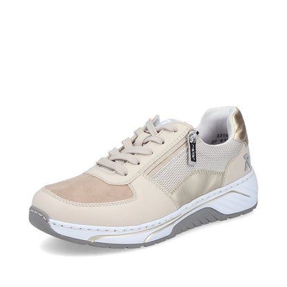 Rieker 53101-60 Cream Beige Gold Pearl Combi H Fit Trainers with Zip