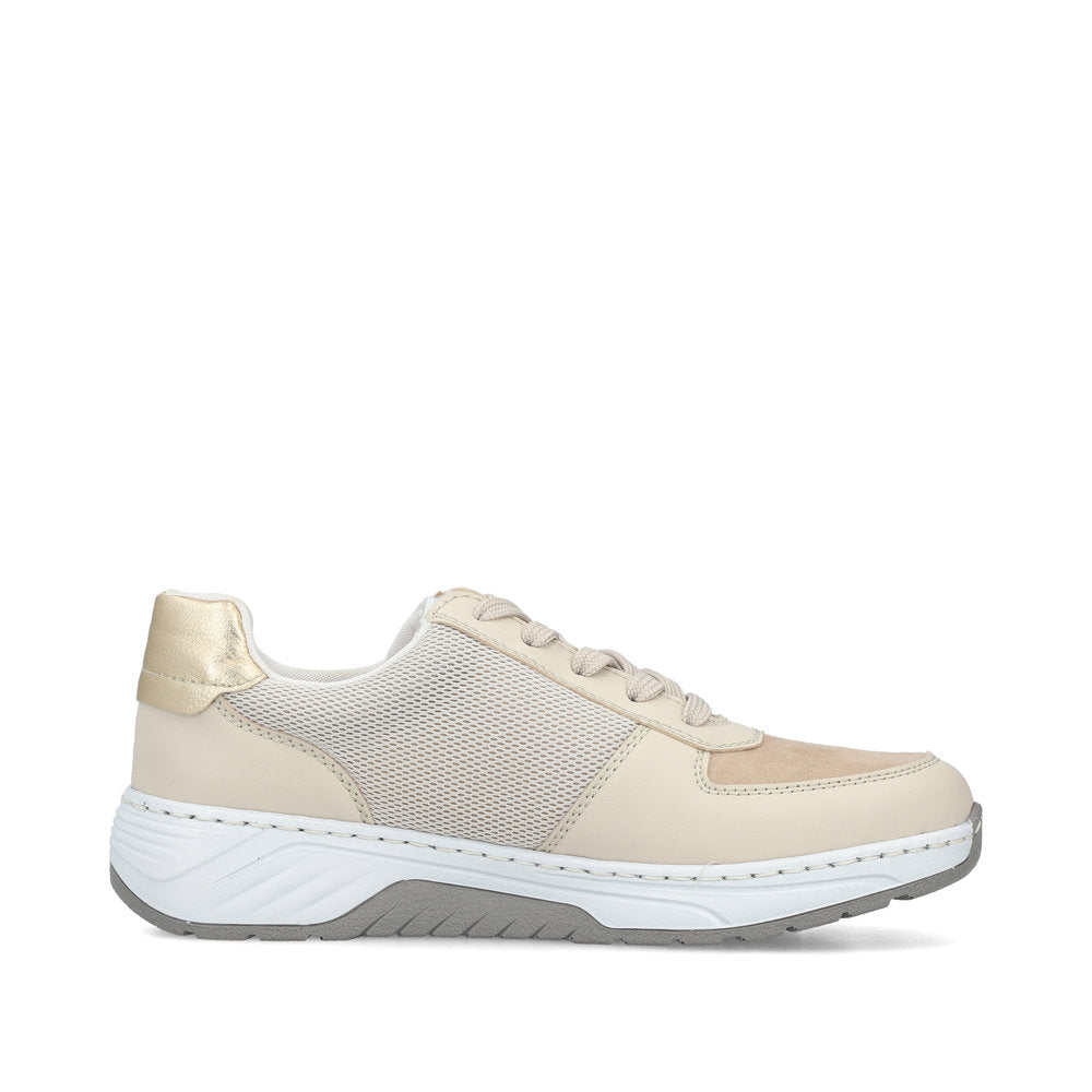 Rieker 53101-60 Cream Beige Gold Pearl Combi H Fit Trainers with Zip