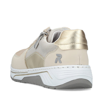 Rieker 53101-60 Cream Beige Gold Pearl Combi H Fit Trainers with Zip