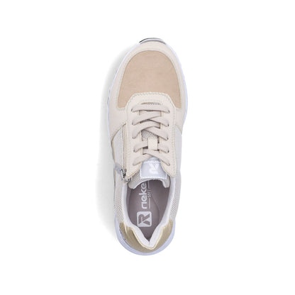 Rieker 53101-60 Cream Beige Gold Pearl Combi H Fit Trainers with Zip
