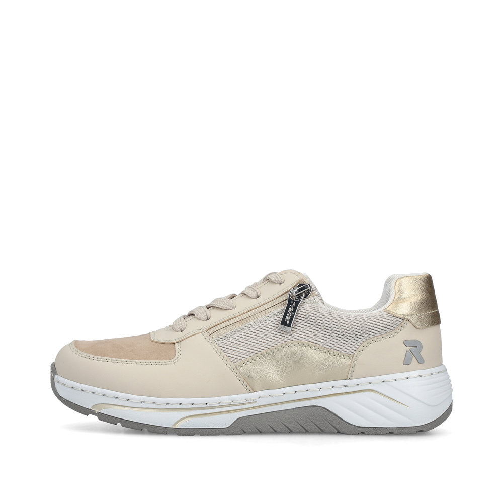 Rieker 53101-60 Cream Beige Gold Pearl Combi H Fit Trainers with Zip