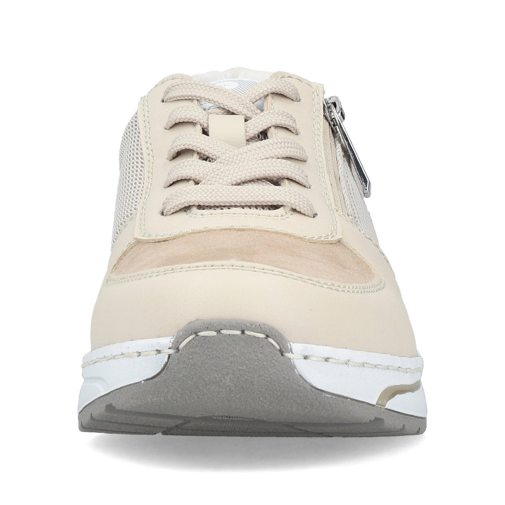 Rieker 53101-60 Cream Beige Gold Pearl Combi H Fit Trainers with Zip