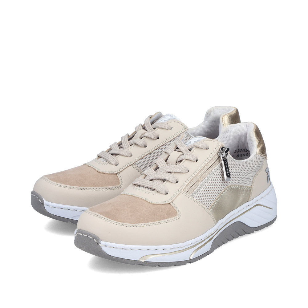 Rieker 53101-60 Cream Beige Gold Pearl Combi H Fit Trainers with Zip