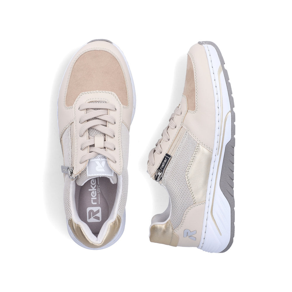 Rieker 53101-60 Cream Beige Gold Pearl Combi H Fit Trainers with Zip