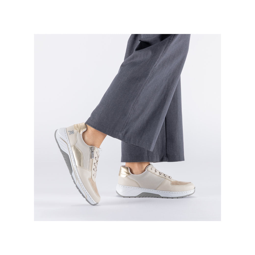 Rieker 53101-60 Cream Beige Gold Pearl Combi H Fit Trainers with Zip