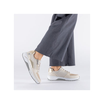 Rieker 53101-60 Cream Beige Gold Pearl Combi H Fit Trainers with Zip