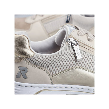 Rieker 53101-60 Cream Beige Gold Pearl Combi H Fit Trainers with Zip