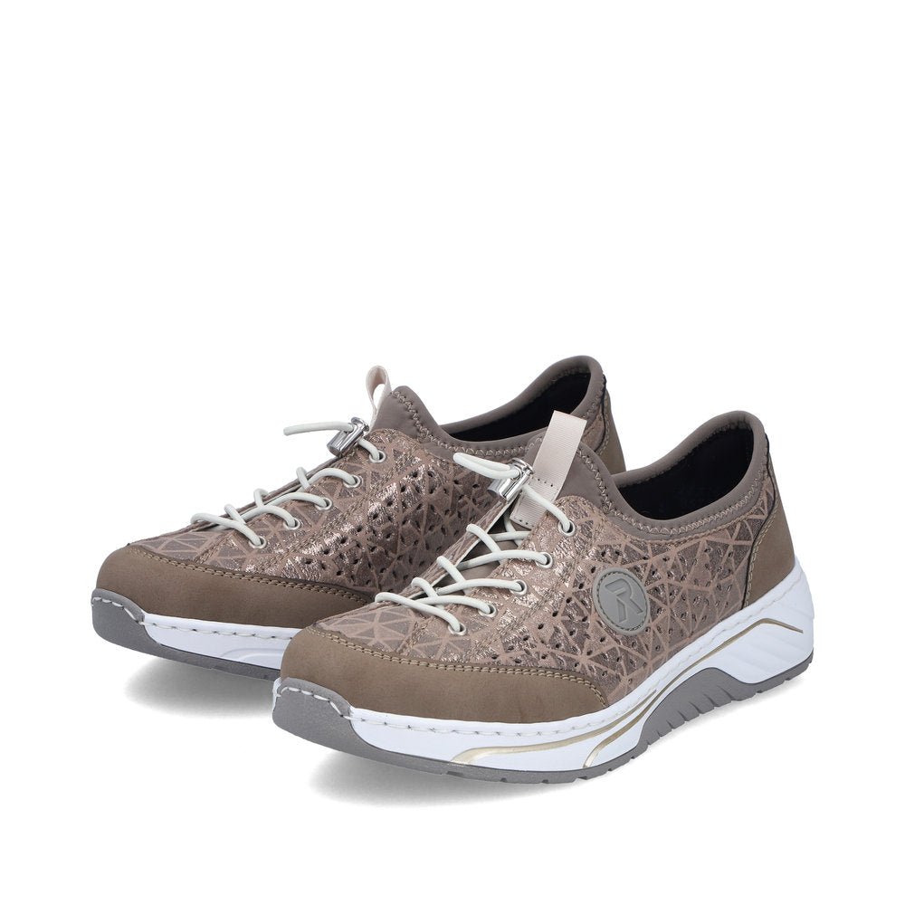 Rieker 53151-64 Beige & Stone H Fit Elastic Speed Lace Shoes