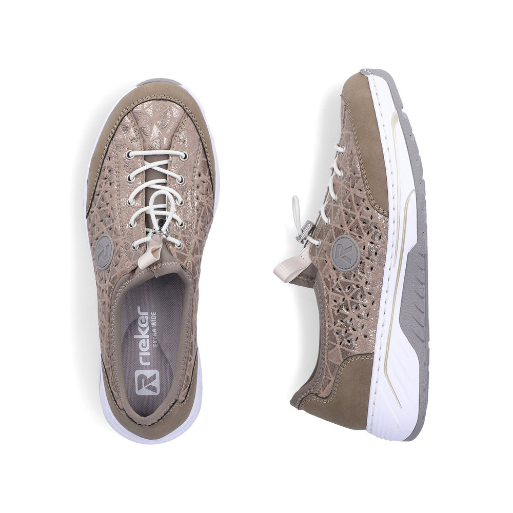 Rieker 53151-64 Beige & Stone H Fit Elastic Speed Lace Shoes