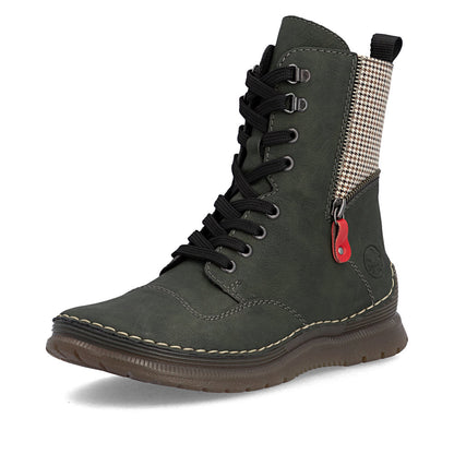 Rieker 53601-54 Forest Green, Beige & Black Combi Boots