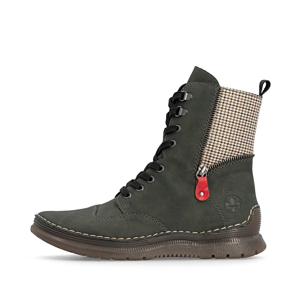 Rieker 53601-54 Forest Green, Beige & Black Combi Boots
