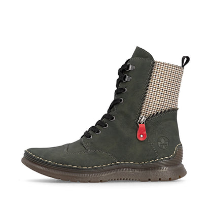 Rieker 53601-54 Forest Green, Beige & Black Combi Boots