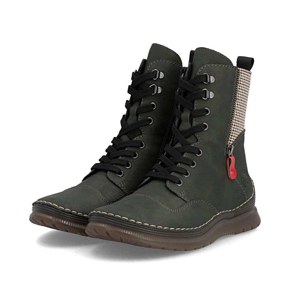 Rieker 53601-54 Forest Green, Beige & Black Combi Boots