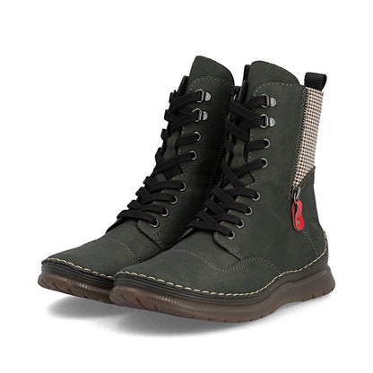 Rieker 53601-54 Forest Green, Beige & Black Combi Boots