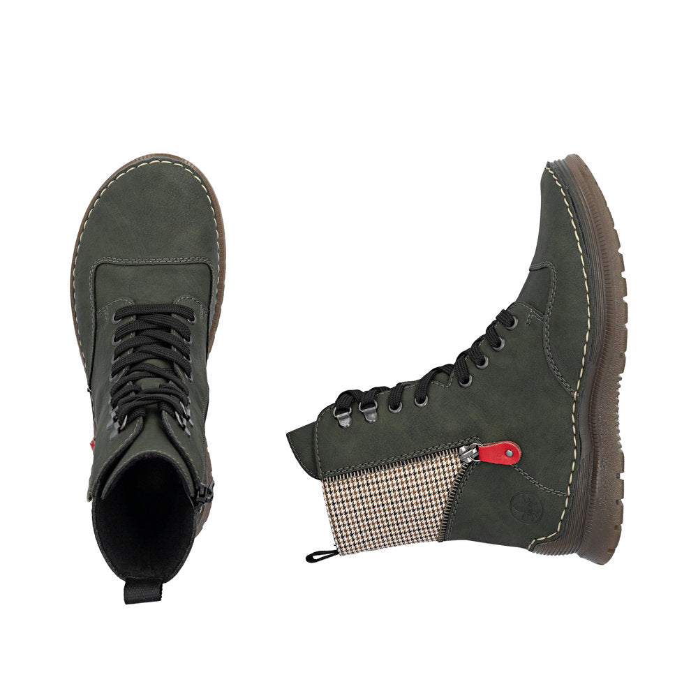 Rieker 53601-54 Forest Green, Beige & Black Combi Boots