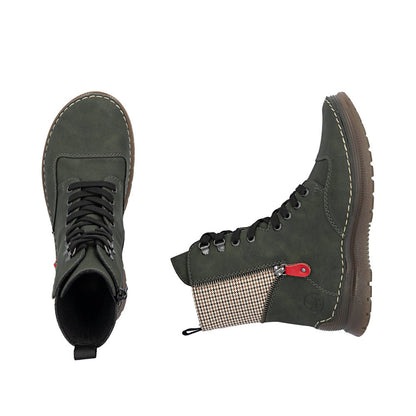 Rieker 53601-54 Forest Green, Beige & Black Combi Boots