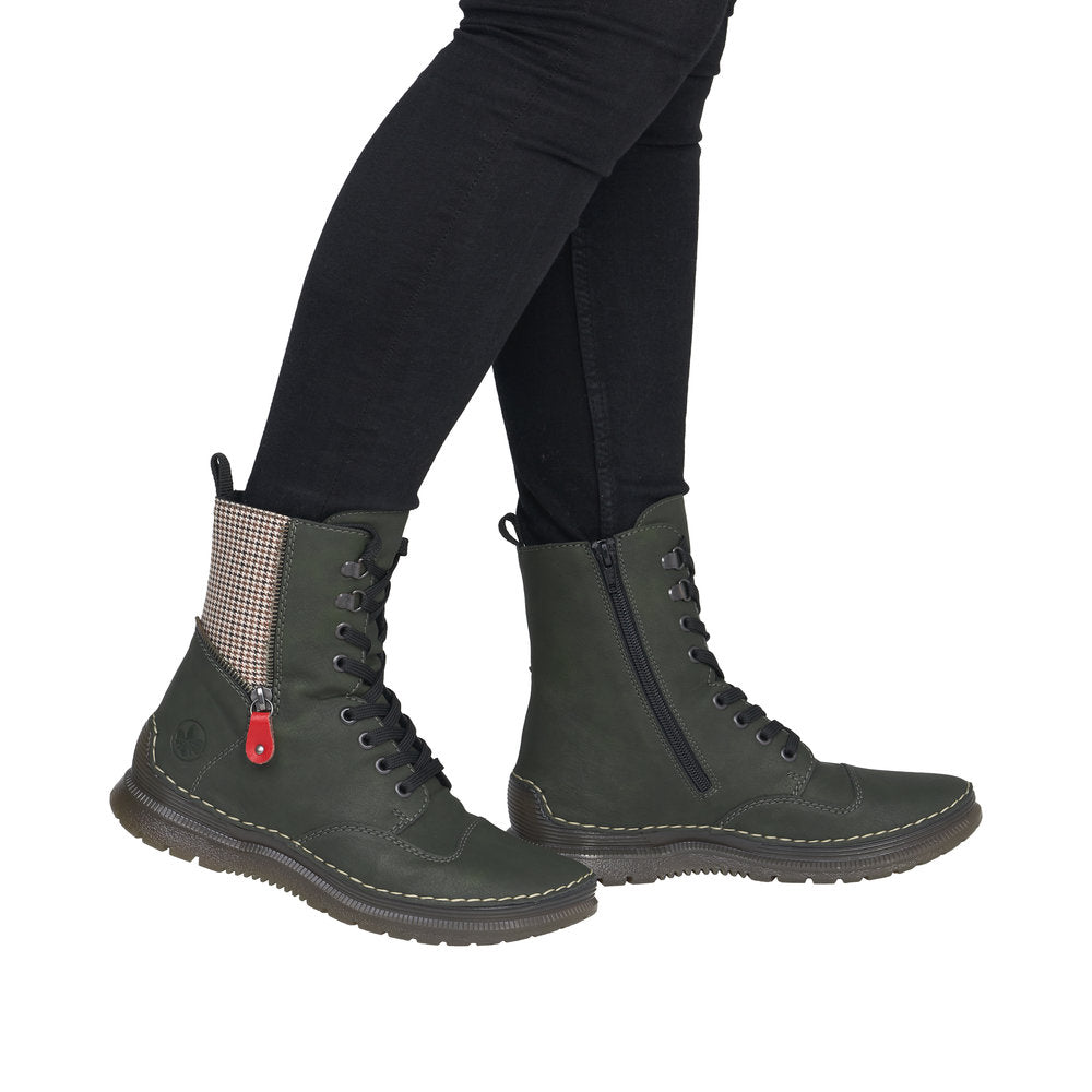 Rieker 53601-54 Forest Green, Beige & Black Combi Boots
