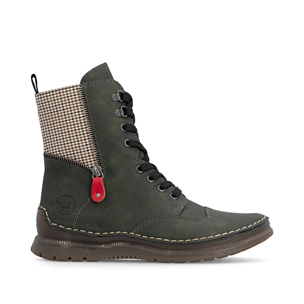Rieker 53601-54 Forest Green, Beige & Black Combi Boots