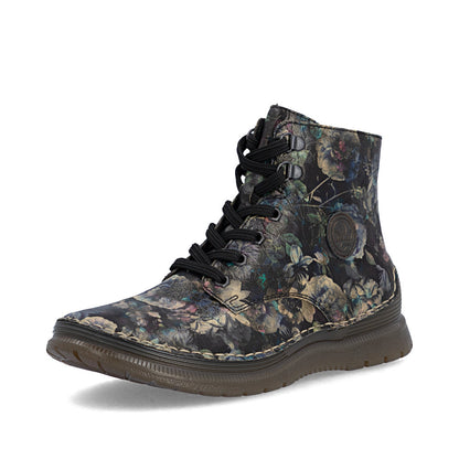 Rieker 53632-90 Black Pastel Flower & Bronze Boots