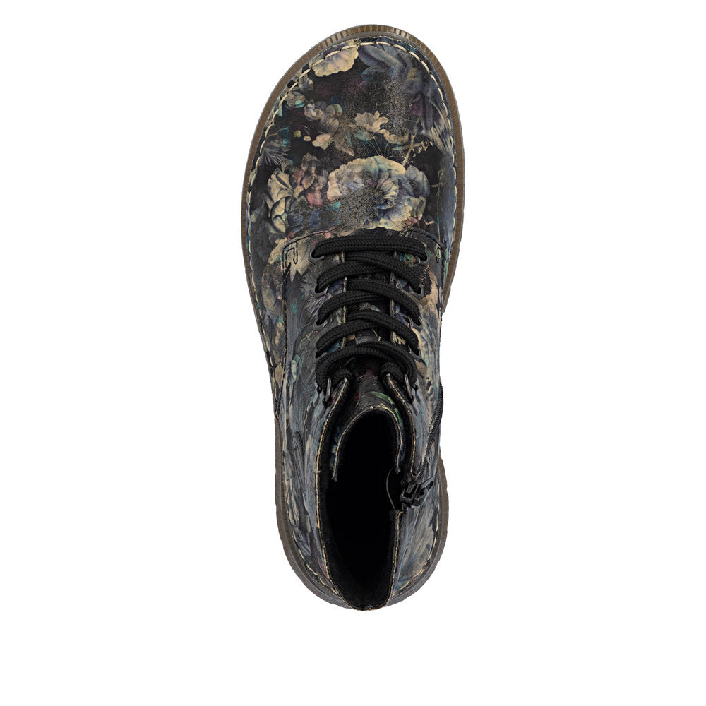 Rieker 53632-90 Black Pastel Flower & Bronze Boots