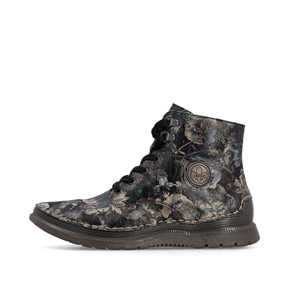 Rieker 53632-90 Black Pastel Flower & Bronze Boots