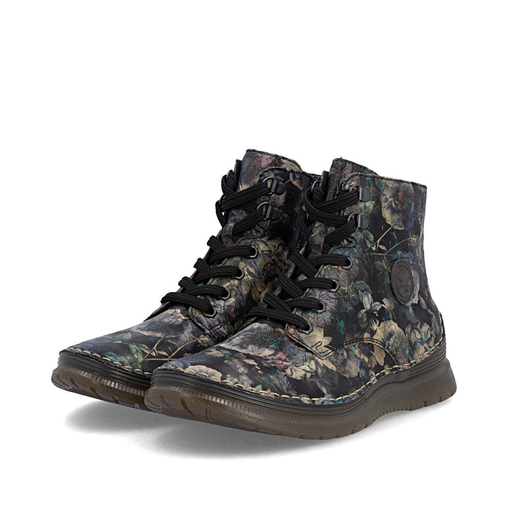 Rieker 53632-90 Black Pastel Flower & Bronze Boots