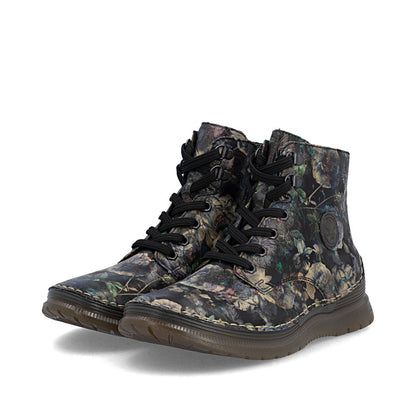 Rieker 53632-90 Black Pastel Flower & Bronze Boots