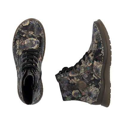 Rieker 53632-90 Black Pastel Flower & Bronze Boots