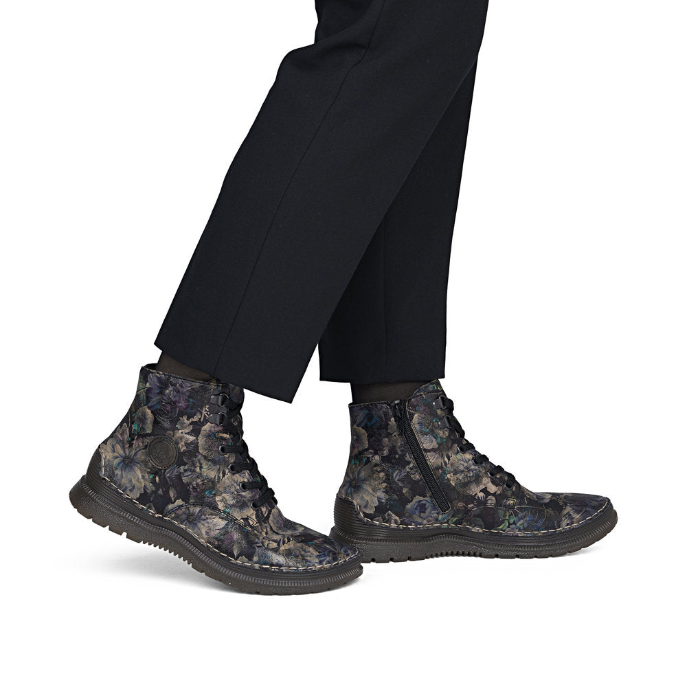 Rieker 53632-90 Black Pastel Flower & Bronze Boots