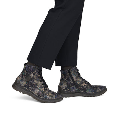 Rieker 53632-90 Black Pastel Flower & Bronze Boots