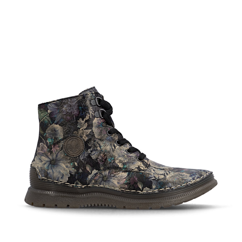 Rieker 53632-90 Black Pastel Flower & Bronze Boots