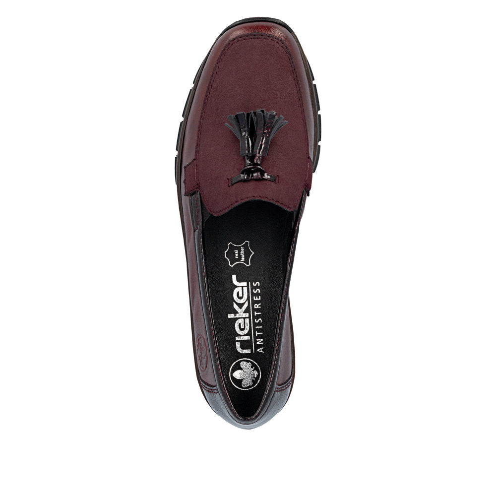 Rieker 53771-35 Wine Red Slip On Shoes with Tassel
