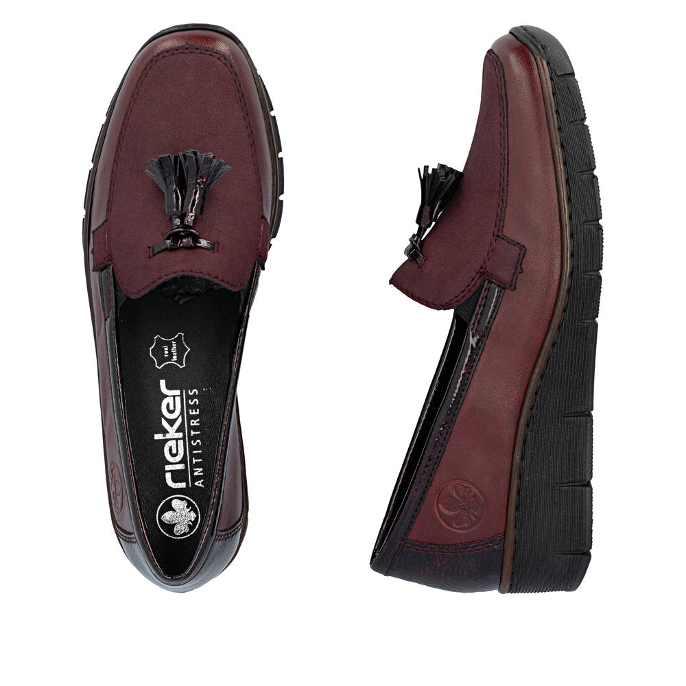 Rieker 53771-35 Wine Red Slip On Shoes with Tassel