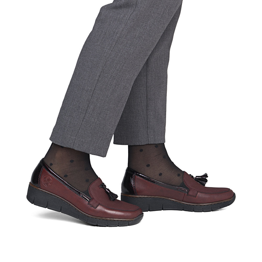 Rieker 53771-35 Wine Red Slip On Shoes with Tassel