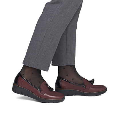 Rieker 53771-35 Wine Red Slip On Shoes with Tassel