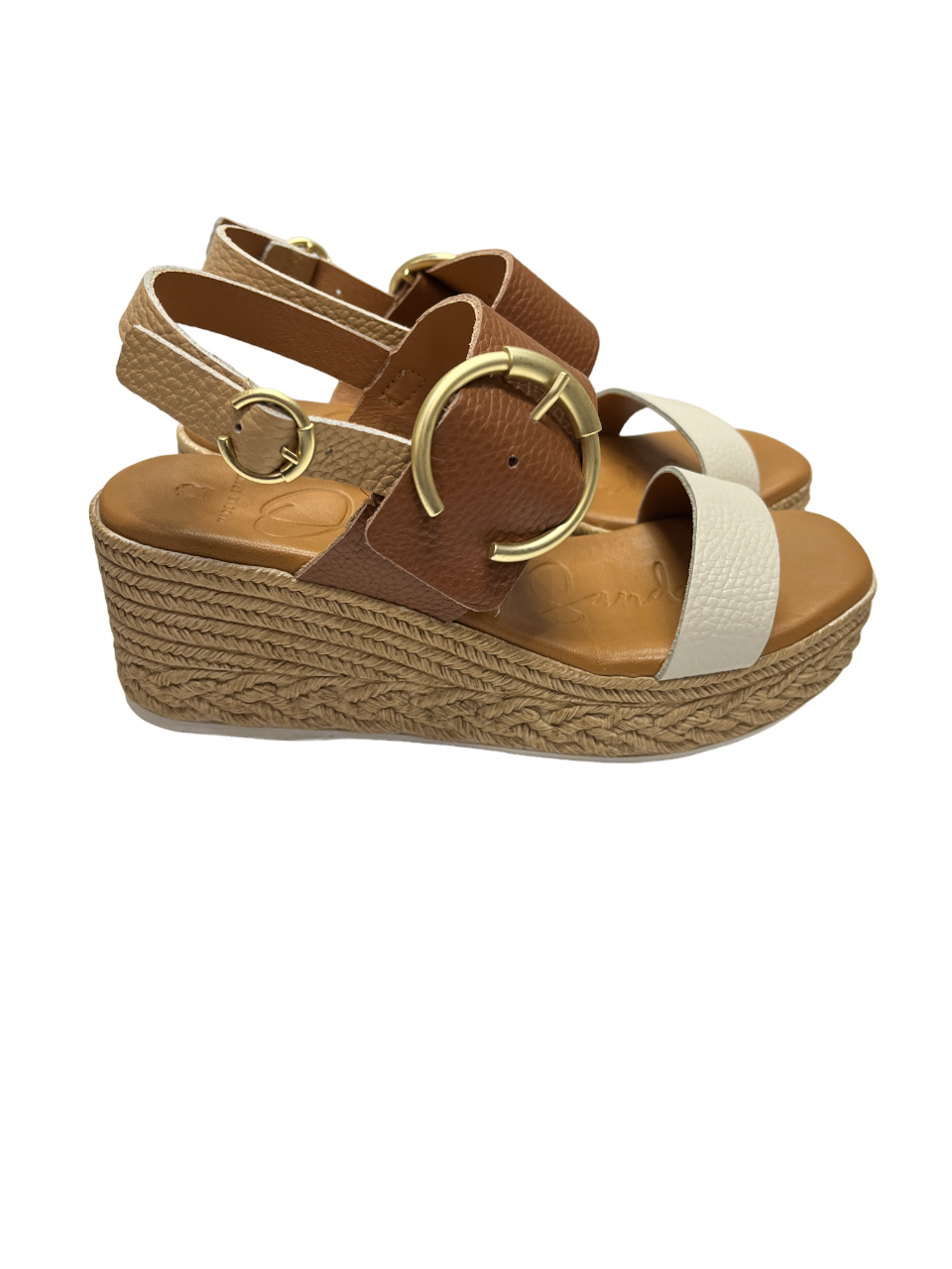 Oh My Sandals 5455 Tan & Cream Buckle Doya Camel Combi Sandals