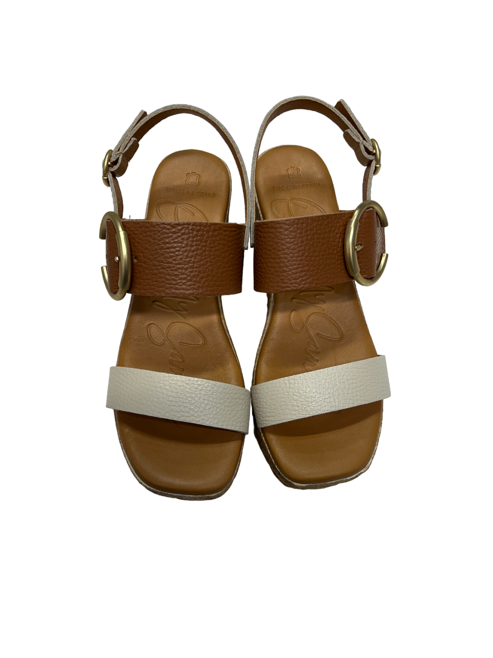 Oh My Sandals 5455 Tan & Cream Buckle Doya Camel Combi Sandals