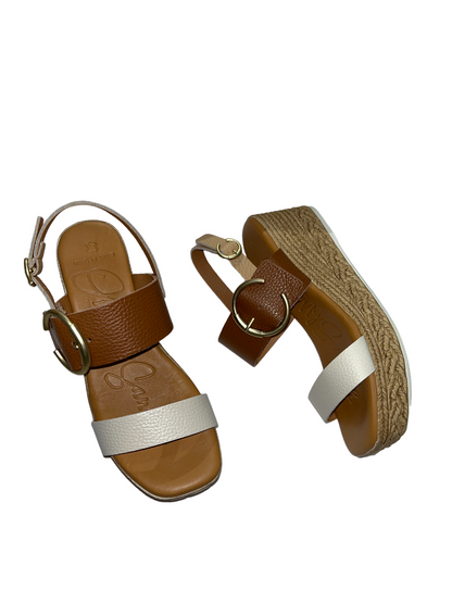 Oh My Sandals 5455 Tan & Cream Buckle Doya Camel Combi Sandals